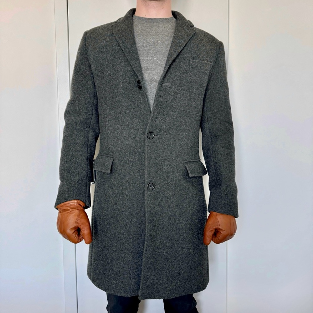 J.Crew Men's gray wool winter topcoat overcoat formal classic old money lined